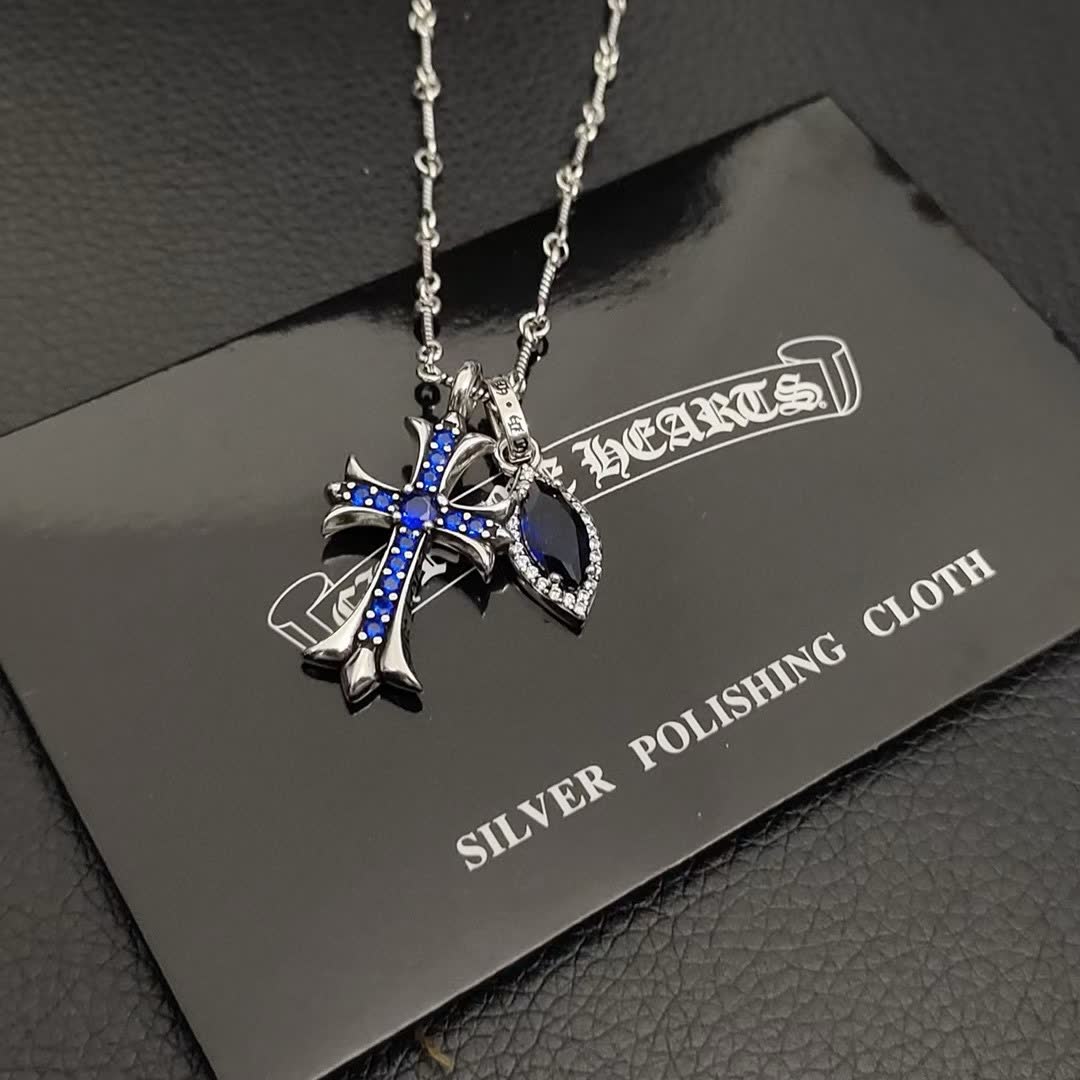 Chrome Hearts Chronic Hearts Gold Plated Cross Pendant with Ruby and Diamond Accents